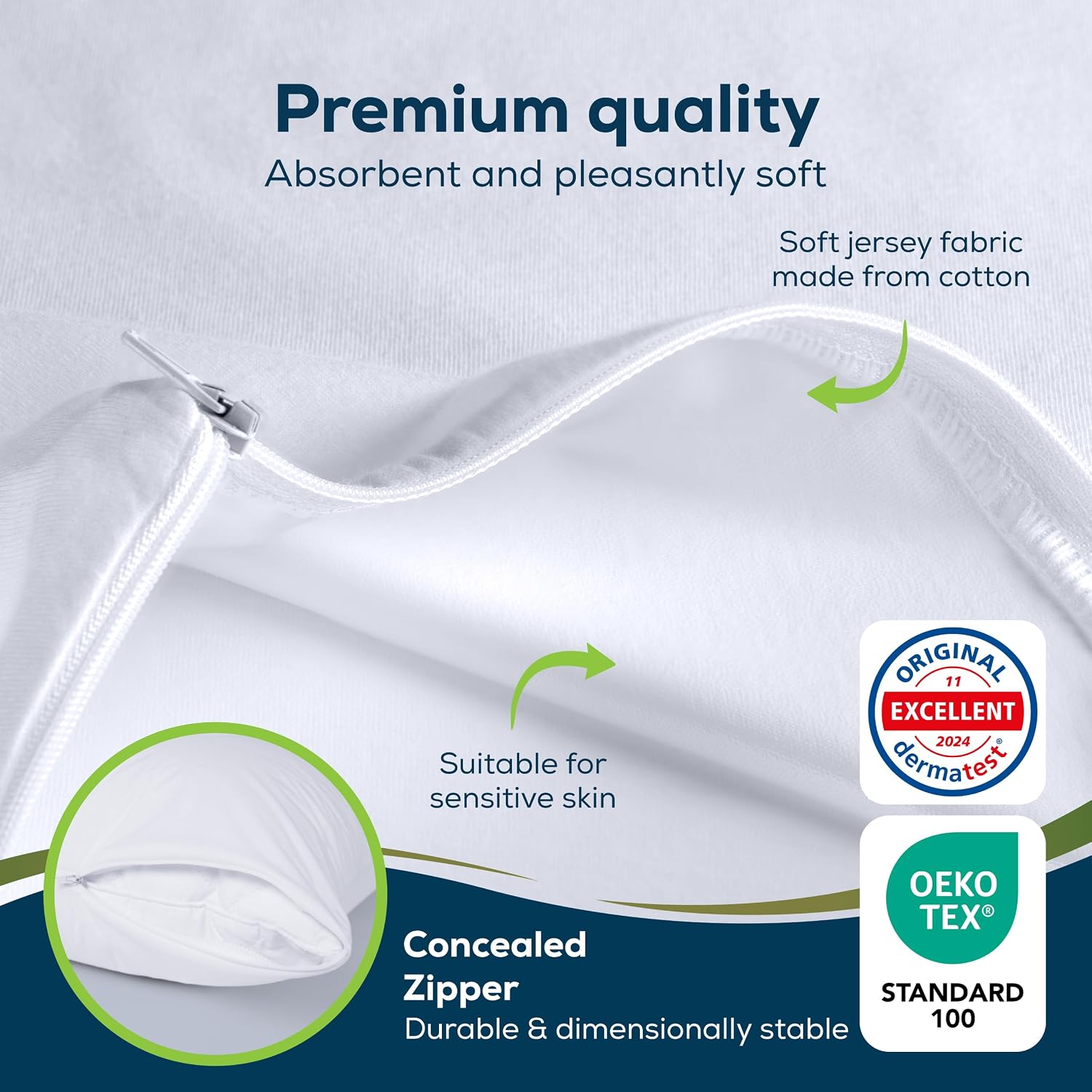 Sensalou King Size Waterproof Pillow Protectors - Noiseless Cover Case with Zipper - Encasement Ultra-Soft Cover Oeko-Tex Certified, Hot…