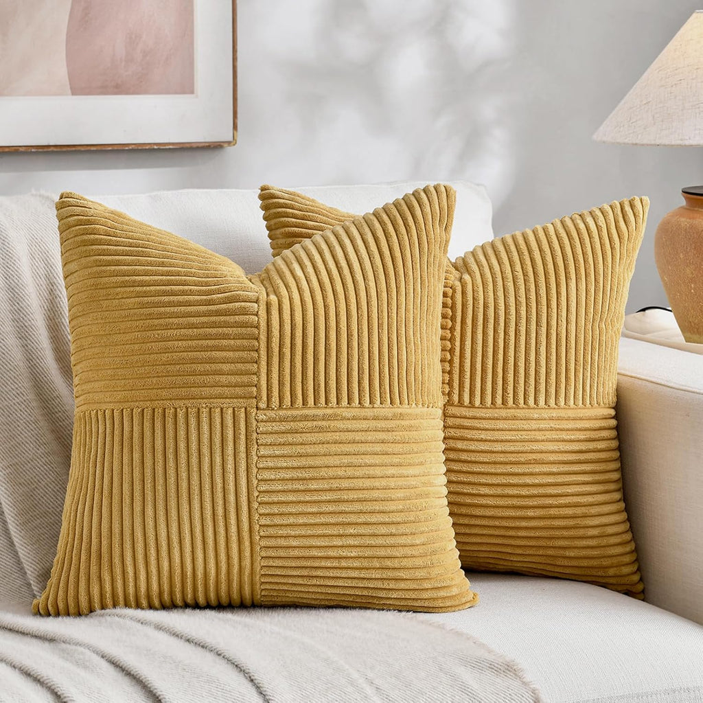 Fancy Homi 2 Packs Mustard Yellow Decorative Throw Pillow Covers 20x20 Inch for Living Room Couch Bed Sofa, Farmhouse Boho Home Decor…