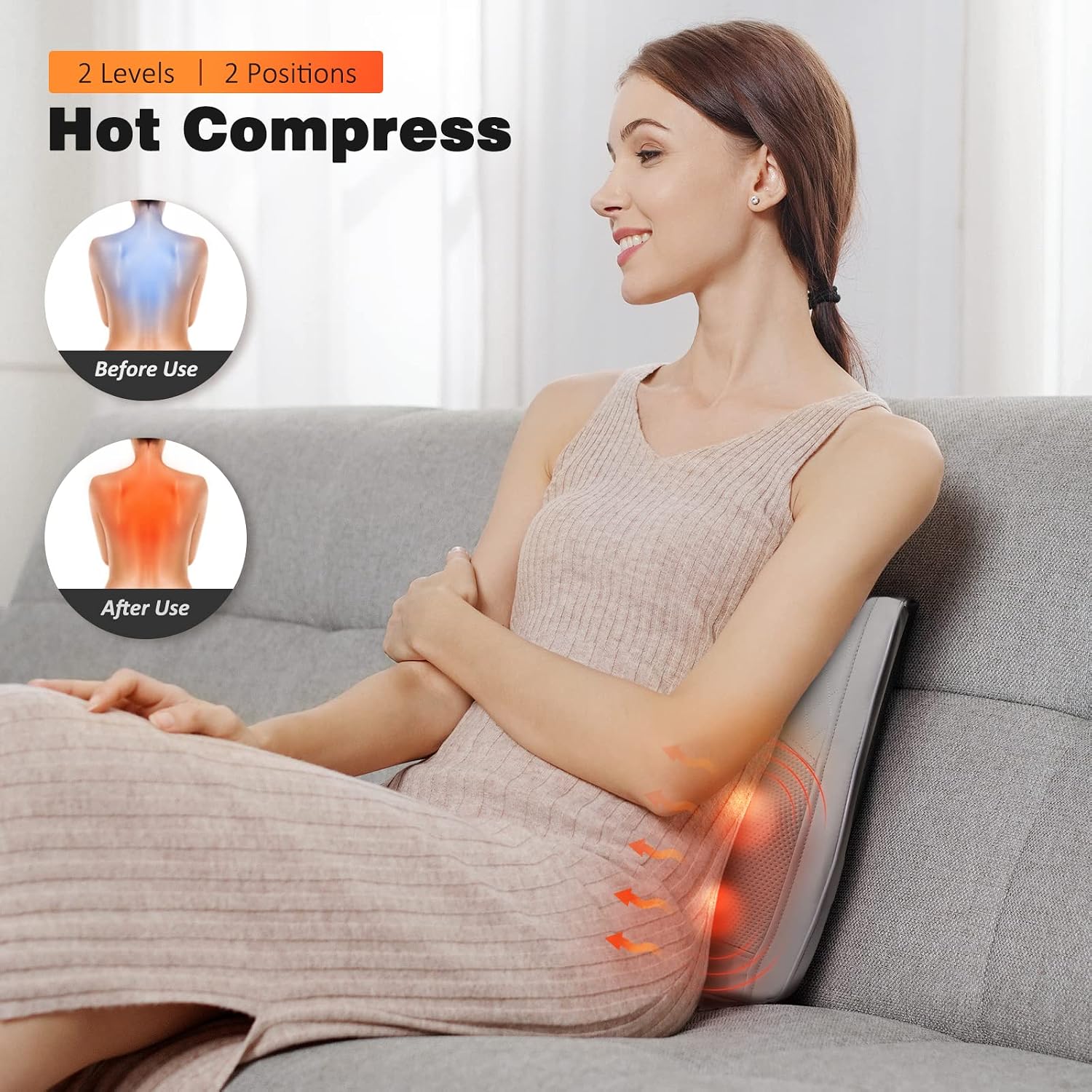 Boriwat Back Massager with Heat, 3D Kneading Massage Pillow for Back, Neck, Shoulder, Leg Deep Tissue, Gifts for Women Men Mom Dad(Light Gr…