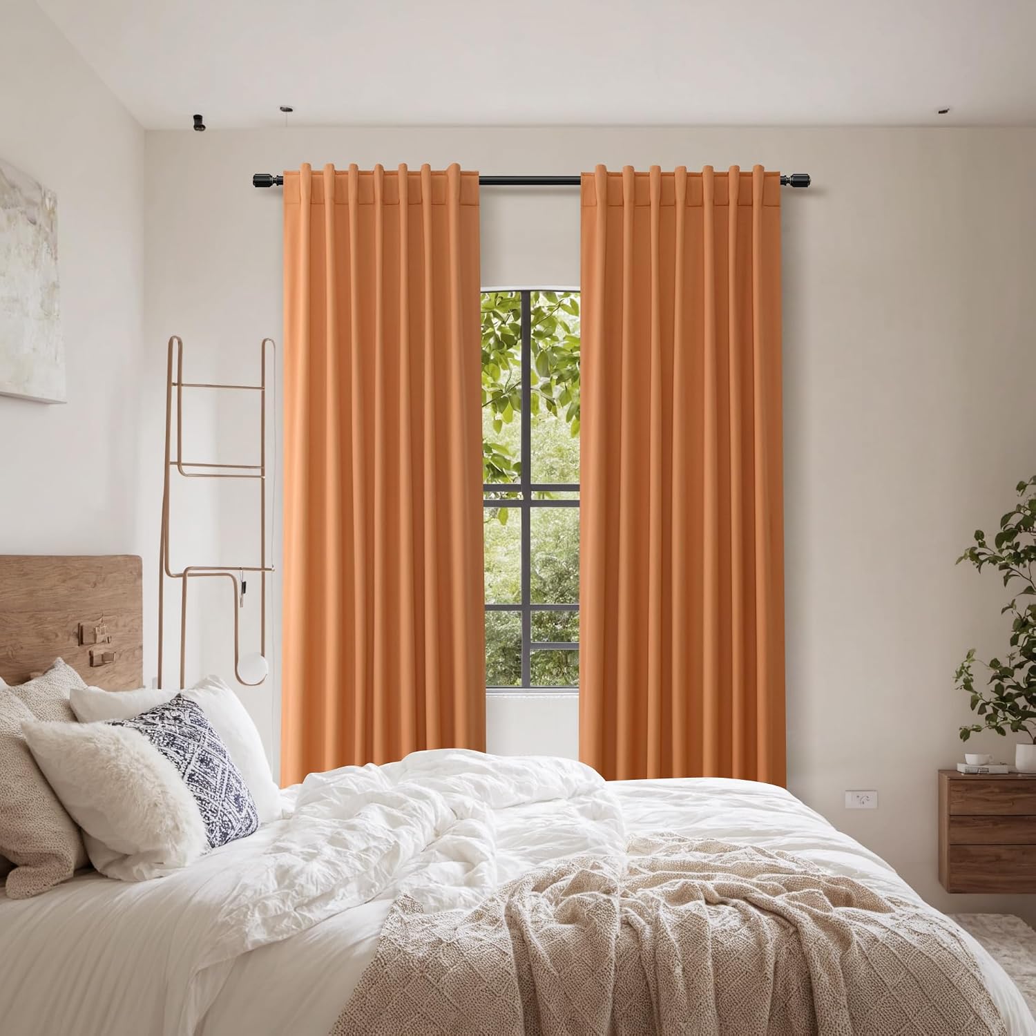 Guken Orange 100% Blackout Linen Curtains 102 Inch Length 2 Panels Set for Living Room Bedroom Back Tab Thermal Insulated 100% Black Out Dr…
