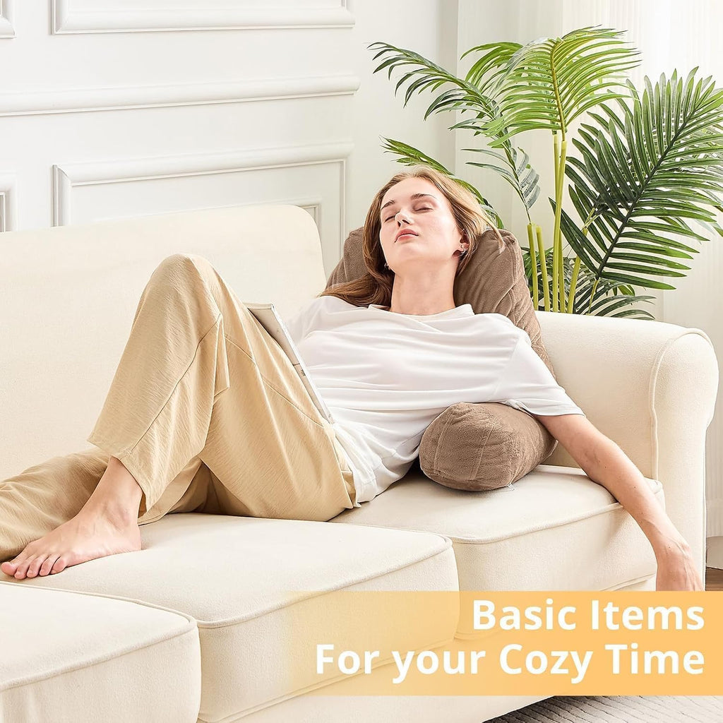 Sasttie Reading Pillow, Velvet Back Pillow for Bed Sitting Up, Adult Back-Rest Support Cushion with Arms for Sit Up on Couch, Sofa, and…