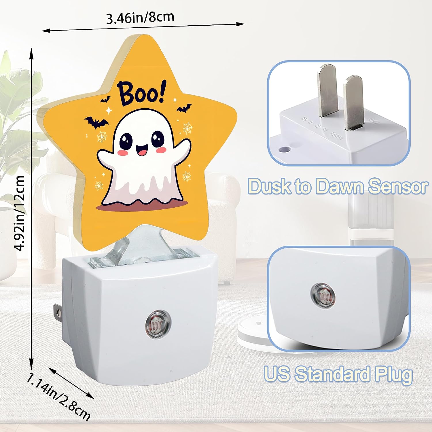 Snowmolle Cute Ghost Nightlight, Halloween Bat Star Night Lights Plug into Wall Decorations for Bedroom Bathroom, Dusk to Dawn Sensor Kitchen…