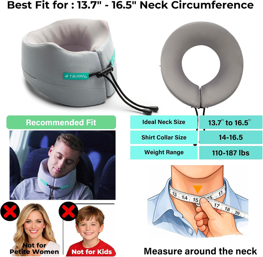 Trippal Neck Support Travel Pillow for Airplane: Firm Core Memory Foam Supports 8 lbs Without Collapsing - 360° Chin & Neck Support Prevent…