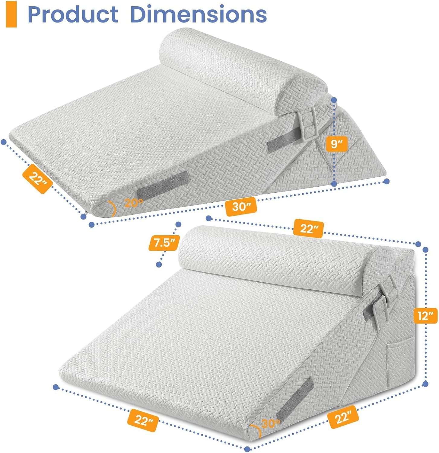 Sasttie Wedge Pillow Set for After Surgery, 2PCS Adjustable Bed Wedge Pillow Headboard with Memory Foam Neck Cushion – for Acid Reflux, Sle…