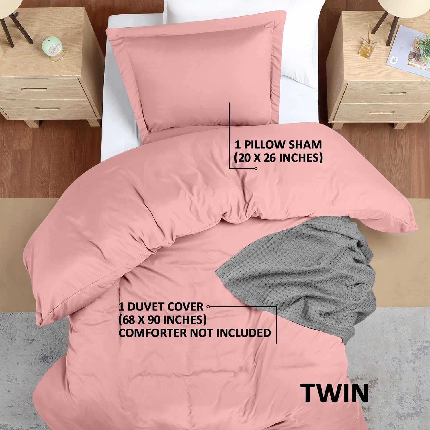 Utopia Bedding Duvet Cover Twin Size - 2 Piece with Zipper Closure - 1 Comforter Cover 68X90 Inches & 1 Pillow Sham 20X26 Inches (Pink)…