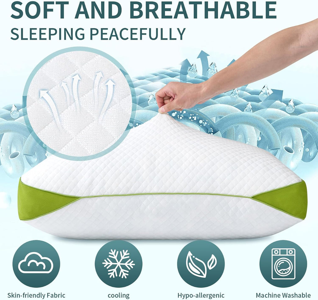 Luxury Hotel Cooling Pillow for Sleeping, Medium Firm Shredded Memory Foam Pillows King Size Set of 2, with Zipper Adjustable Supportive