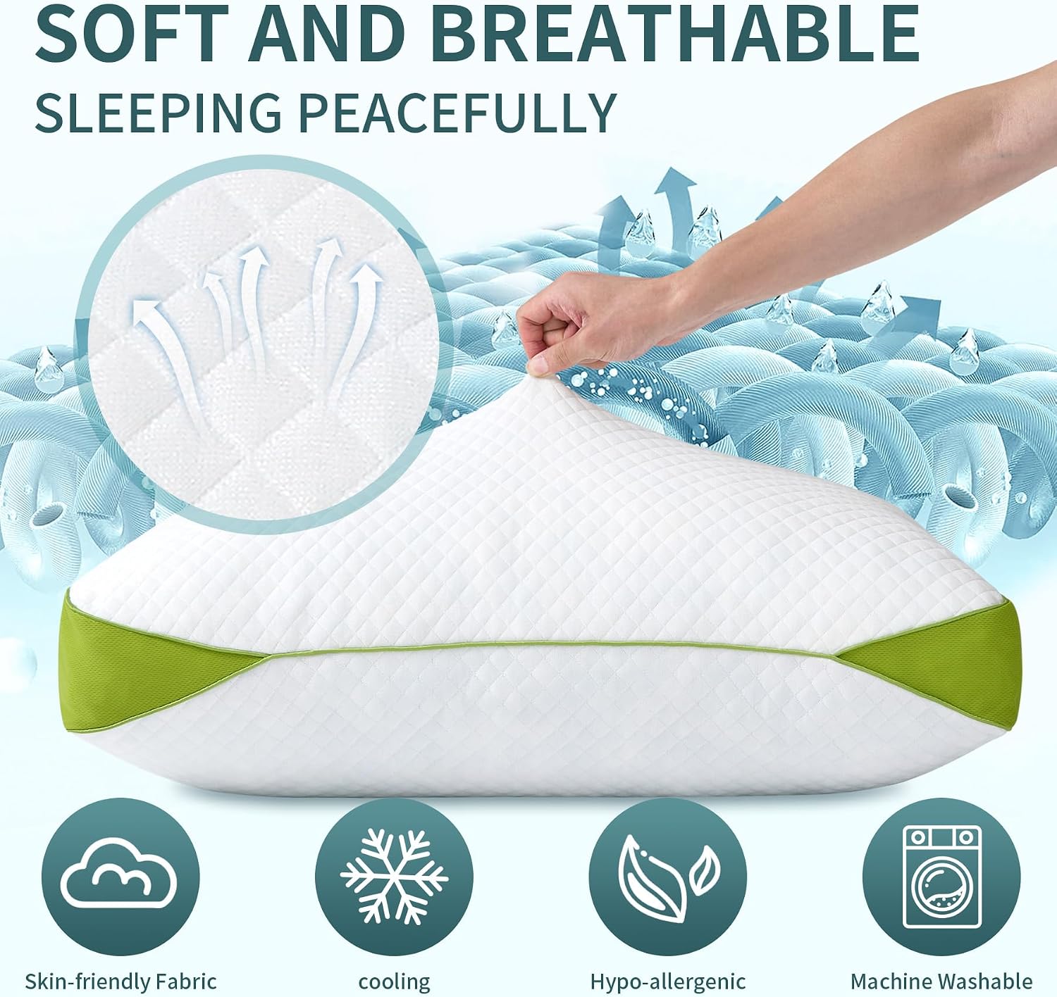 Luxury Hotel Cooling Pillow for Sleeping, Medium Firm Shredded Memory Foam Pillows King Size Set of 2, with Zipper Adjustable Supportive