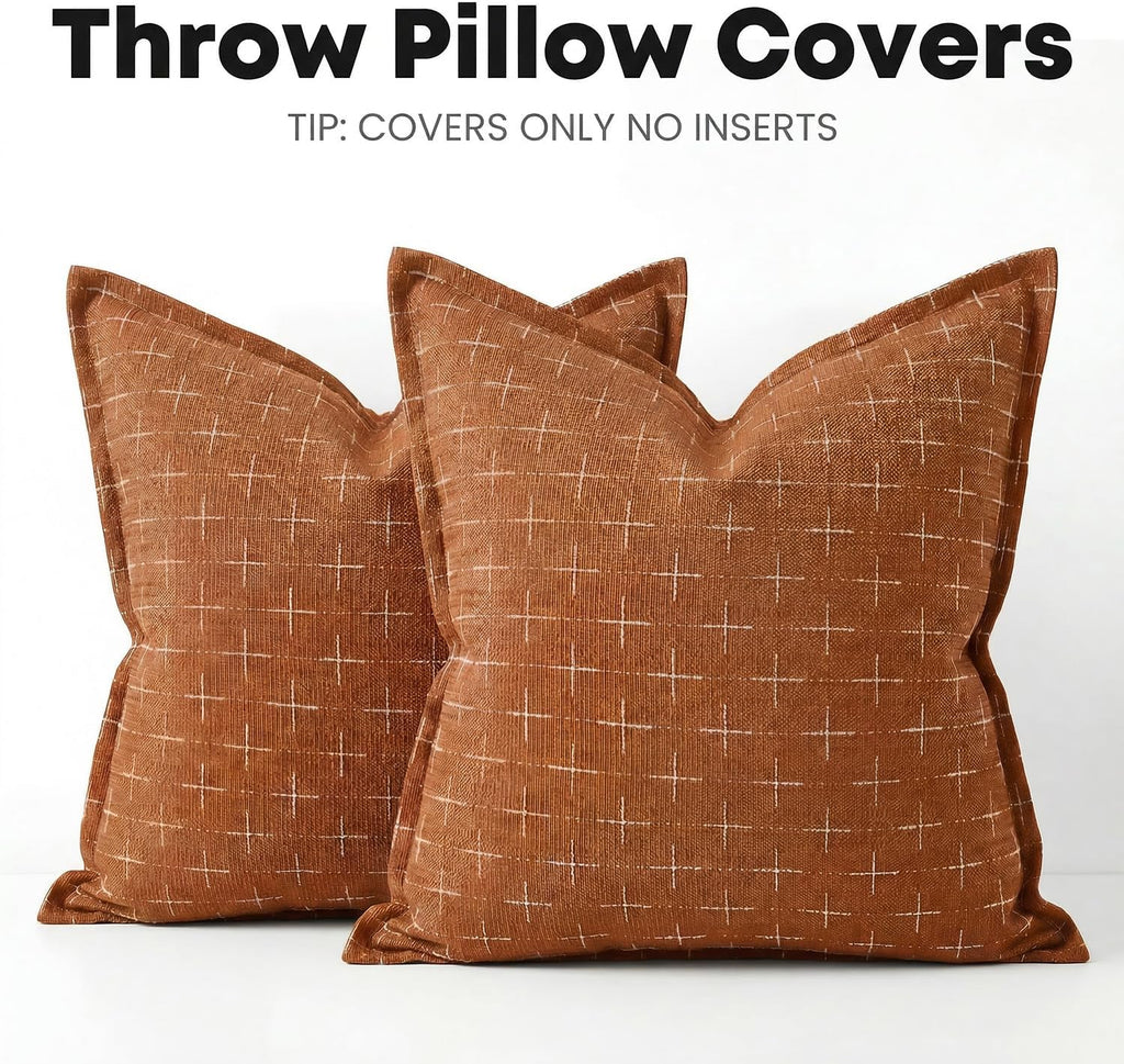 AVOINcolorlife AVOIN colorlife Pack of 2 Decorative Throw Pillow Covers 16x16 Inch, Flange Edges Woven Textured Cushion Case Home Decor for…