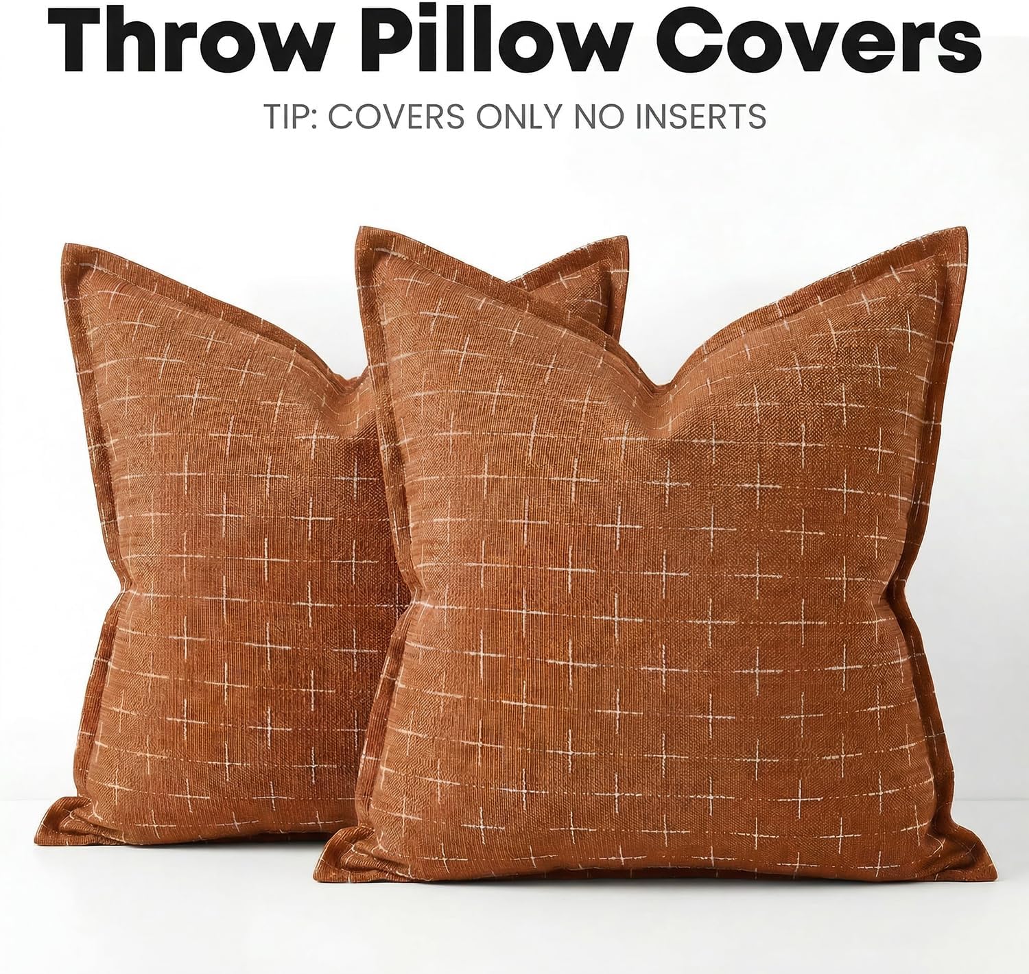 AVOINcolorlife AVOIN colorlife Pack of 2 Decorative Throw Pillow Covers 22x22 Inch, Flange Edges Woven Textured Cushion Case Home Decor for…