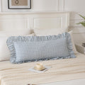 Qilunn Light Blue/White Ruffled Long Lumbar Gingham Pillow Sham 14x36 inches 1 Piece, Pure Cotton Decor Pillowcase Farmhouse Vintage Cushio…