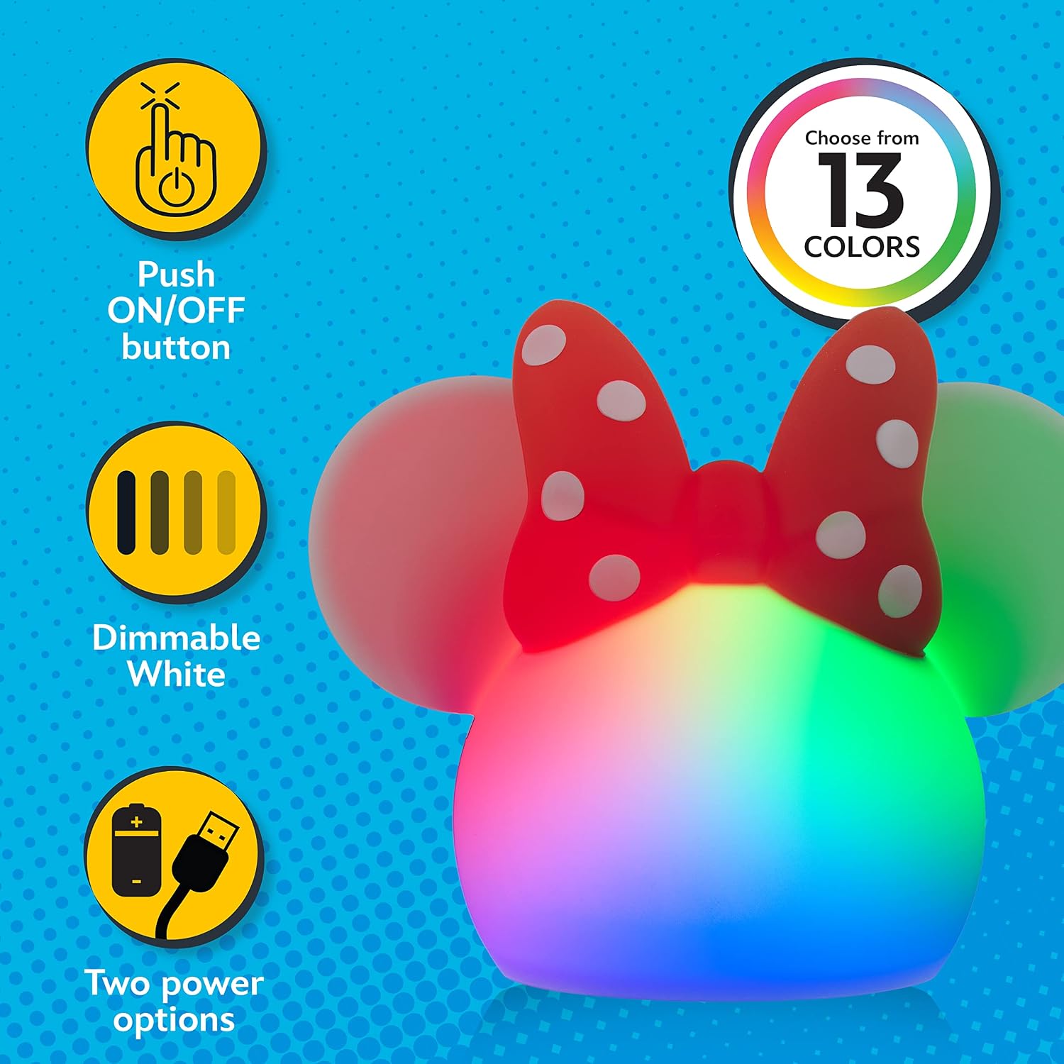 Disney Minnie Mouse Squishy Light, Color Changing, Night Light for Kids, USB Lamp, Battery Operated, Dimmable, Ideal for Bedroom…