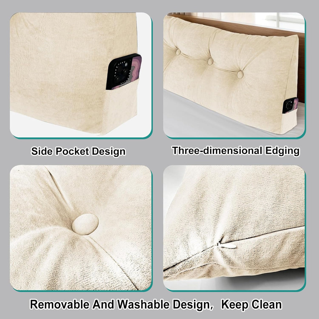 Dizaolive Headboard Pillow Twin, Triangular Bed Wedge Backrest Reading Pillow Cushion for Dorm Sofa Day Bed 8 inches cotton