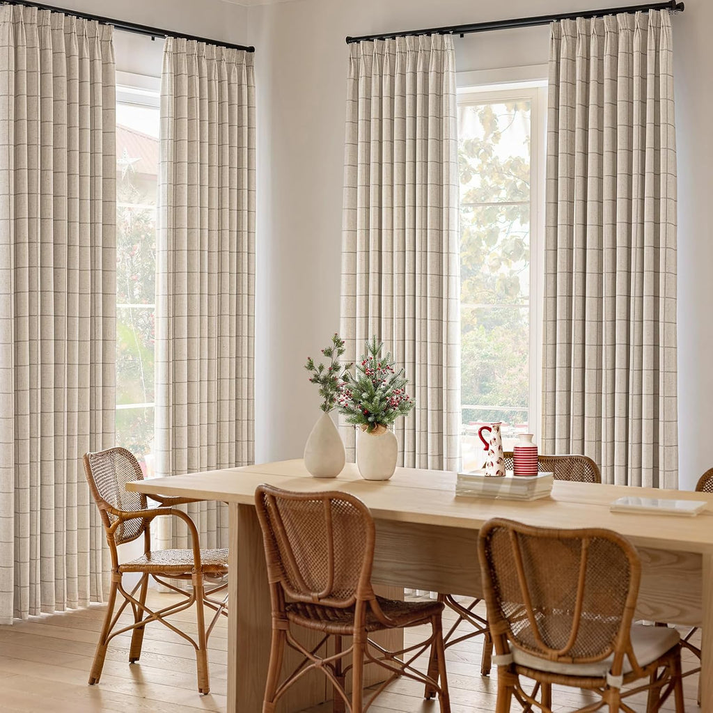 Threegirlshome THREE GIRLS Linen Plaid Checkered Blackout Curtains Gingham Double Layer for Living Room, Bedroom, Dining Room 108 Inches Long…