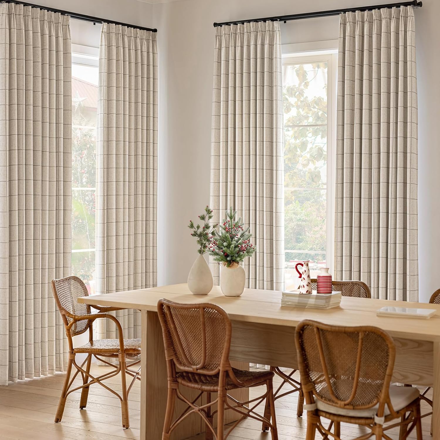 Threegirlshome THREE GIRLS Linen Plaid Checkered Blackout Curtains Gingham Double Layer for Living Room, Bedroom, Dining Room 108 Inches Long…