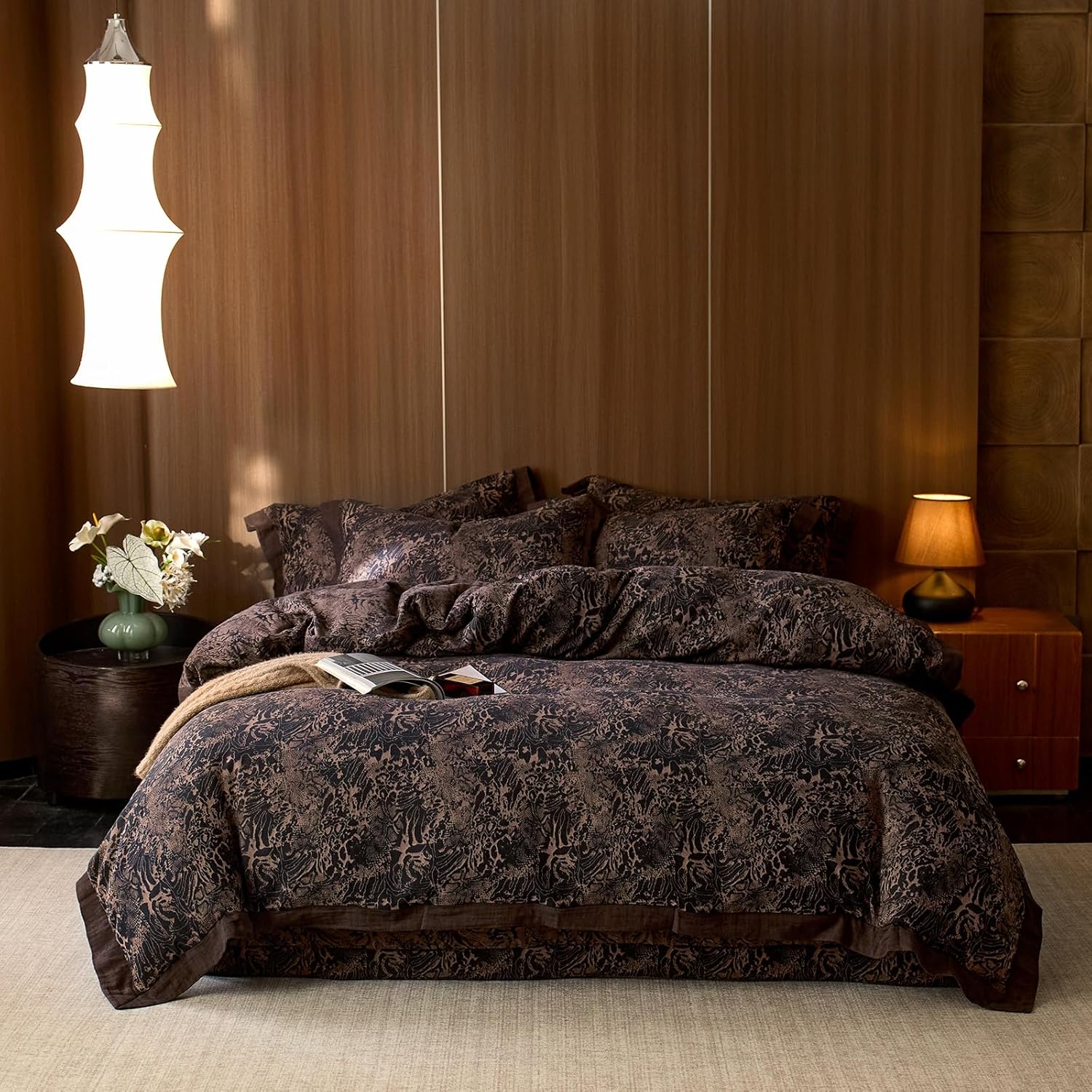 mixinni Duvet Cover Set King, Vintage Opulence Yarn-Dyed Jacquard Double-Layer Cotton Comforter Cover with Wide Corner Design, Retro Art Pa…