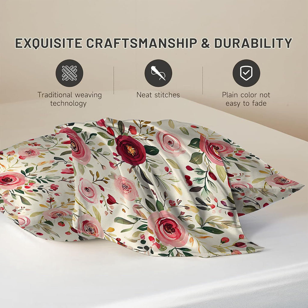 Satin Pillowcase for Hair and Skin Watercolor Floral Pink and Red Roses Super Soft and Cooling Similar to Silk Pillow Case 1 Pack with…