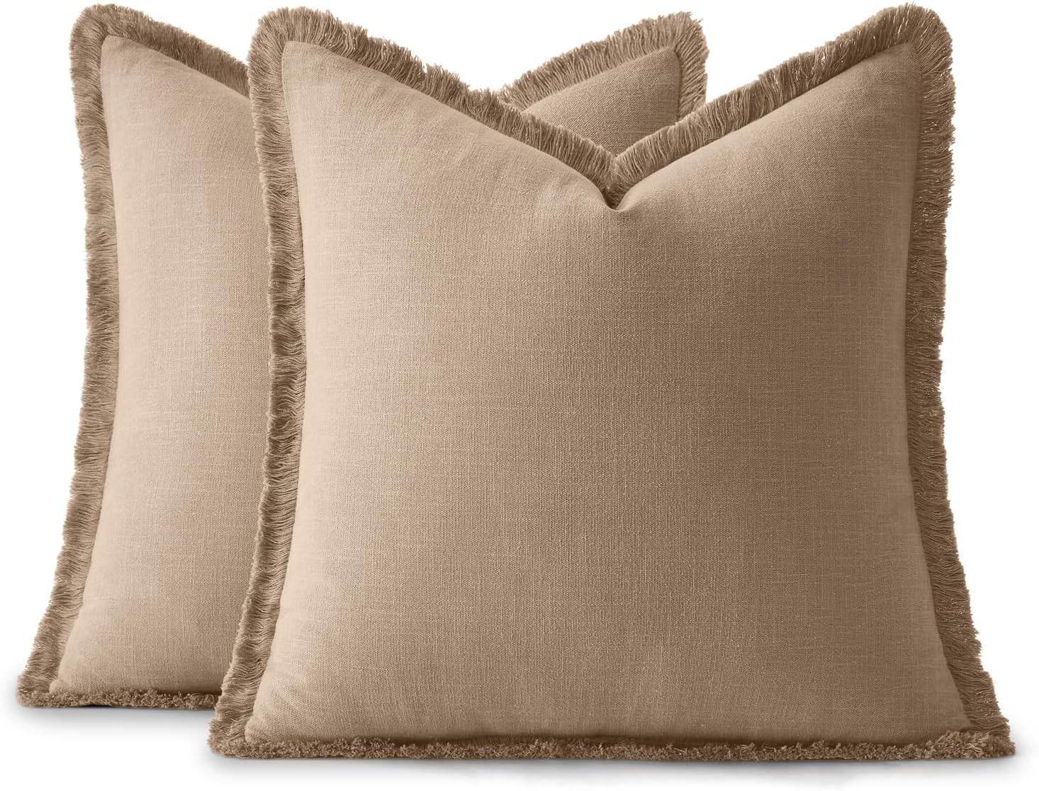 Anroduo Set of 2 Decorative Throw Pillow Covers 20×20 Inch Soft Linen Fringe Farmhouse Boho Vintage Cushion Covers with Tassels Accent Pill…