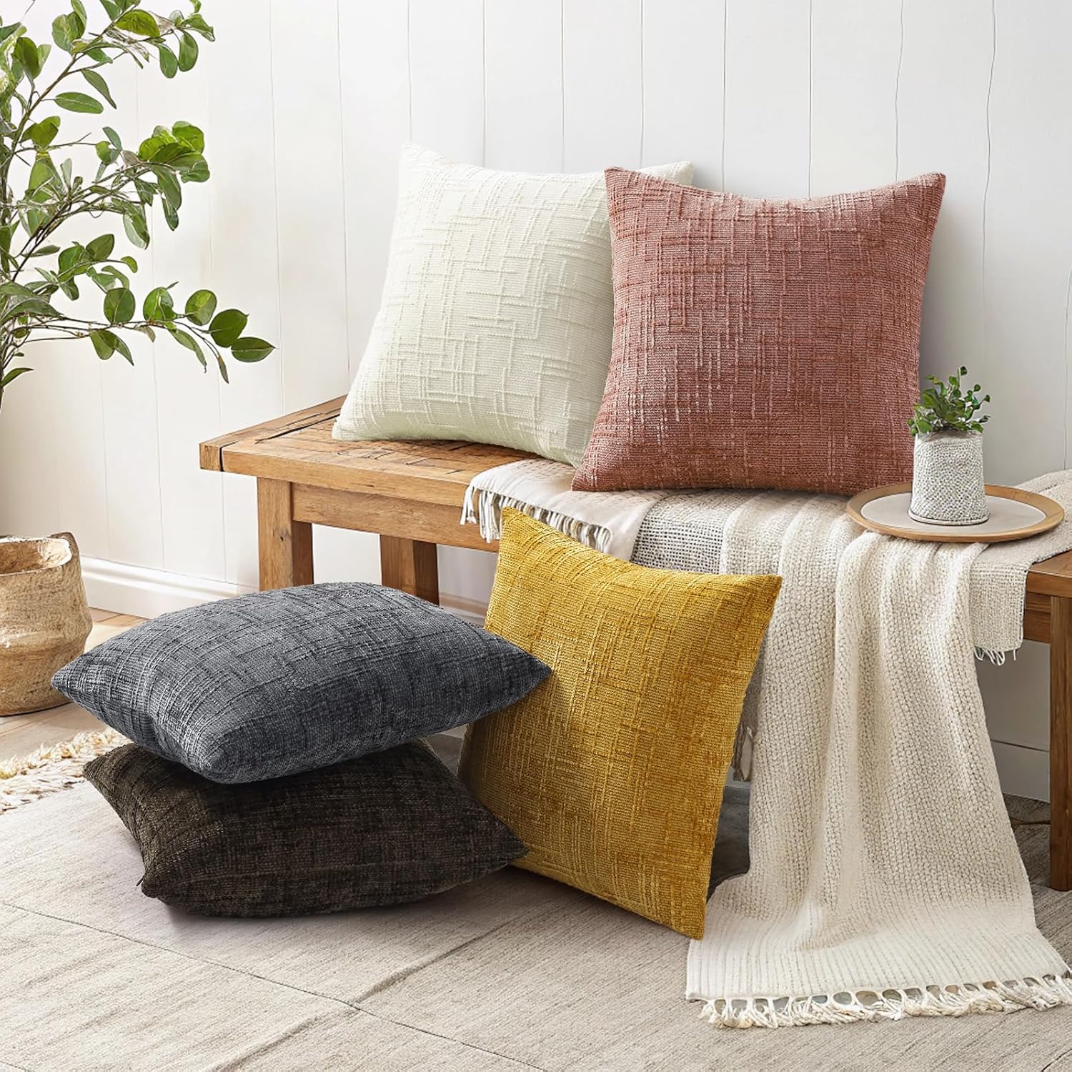 decorUhome Summer Pink Chenille Euro Sham Throw Pillow Covers 26x26 Set of 2 Textured Soft Cozy Slubby Couch Pillow Covers Modern Farmhouse…