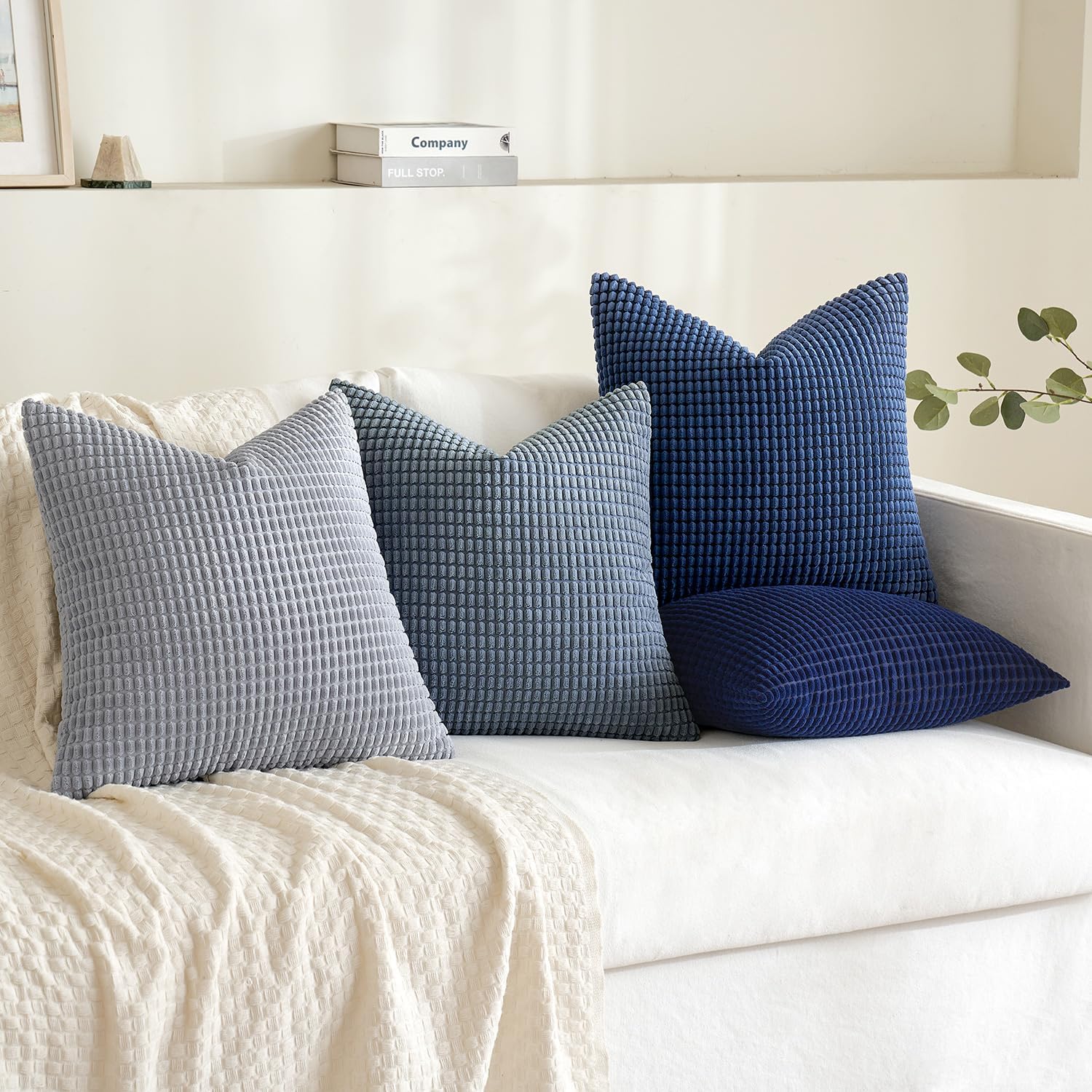 Miulee Blue Decorative Pillow Covers 20x20 Inch Set of 4 Boho Western Farmhouse Home Decor Couch Throw Pillows Summer Coastal Corduroy Couc…