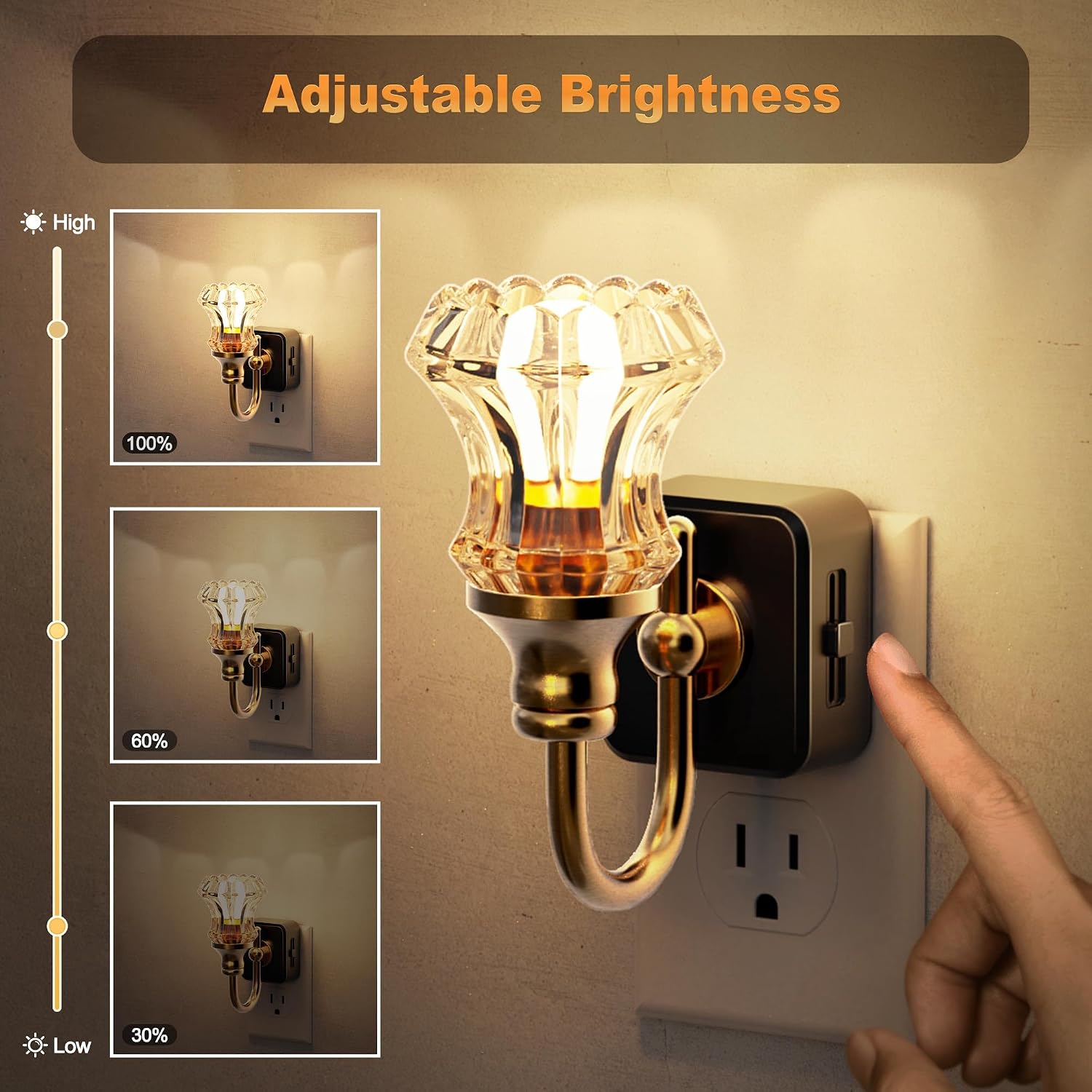 JandCase Night Light, Night Lights Plug into Wall, Dimmble Floral Glass LED Nightlight, 0-100 LM Flower Nightlights, Dusk to Dawn Sensor…