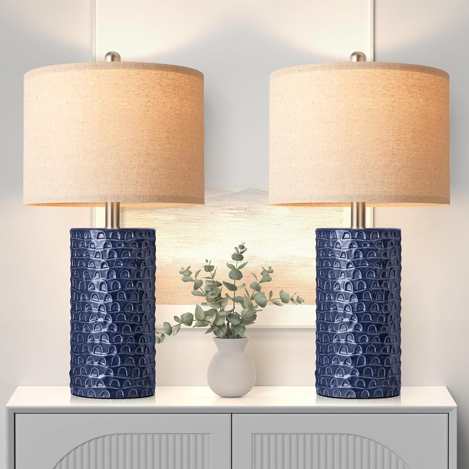 PARTPHONER 23" Modern Ceramic Table Lamp Set of 2, Table Lamps for Living Room, Rustic Farmhouse Bedside Lamps Nightstand lamp for…