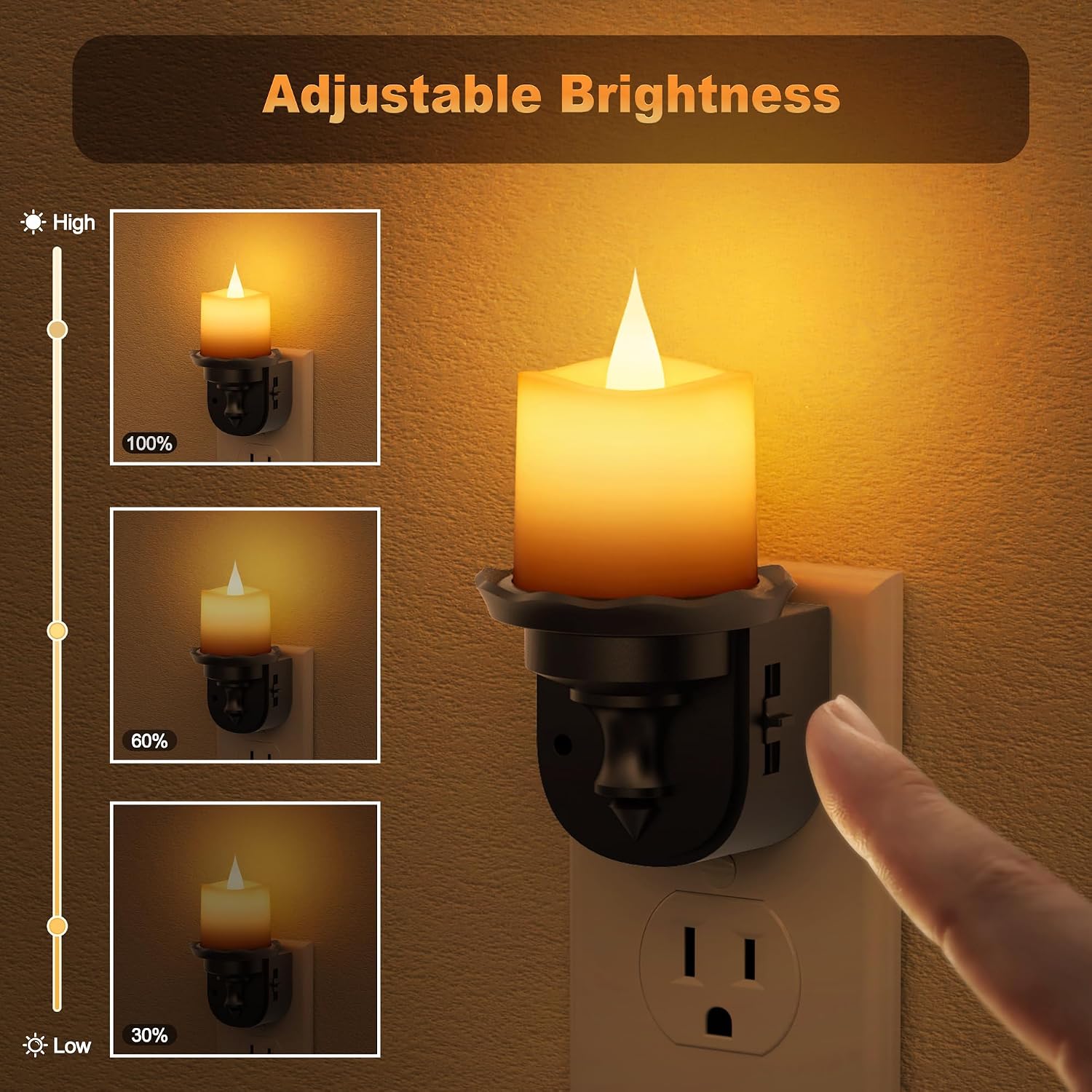 JandCase Night Lights Plug into Wall, 2 Pack Flameless Flickering Electric Fake Candle Night Light with Dusk to Dawn Sensor, 3000K Soft…