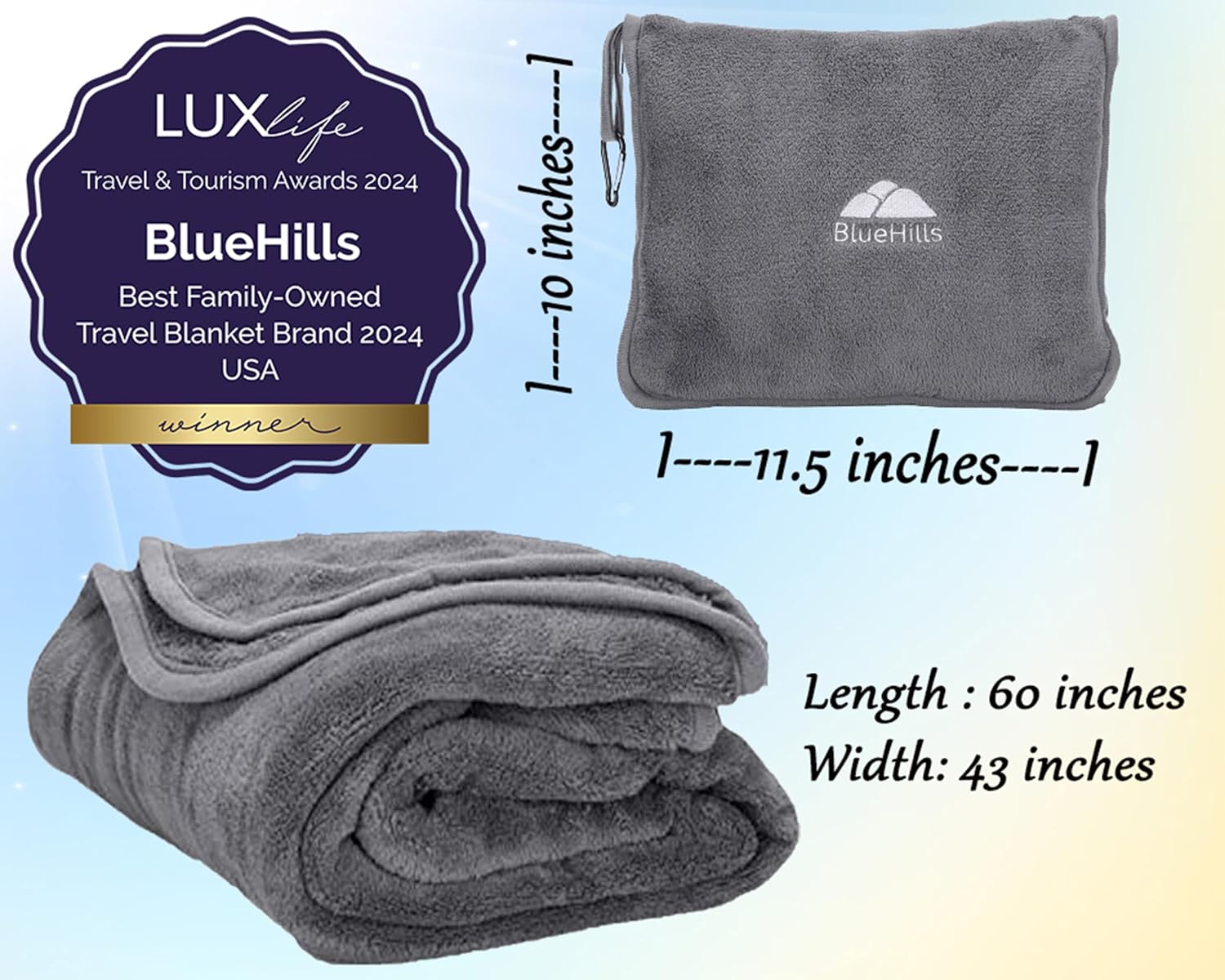 BlueHills 2-Pack Premium Soft Travel Blanket Pillow Airplane Blanket in Soft Bag Pillowcase with Hand Luggage Belt and Backpack Clip…