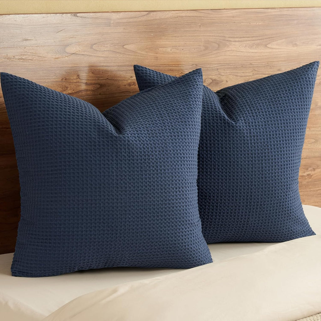 Phf 100% Cotton Waffle Weave Throw Pillow Cover, 24" x 24", No Filling, 2 Pack Elegant Home Decorative Square Throw Pillow Covers for Bed C…