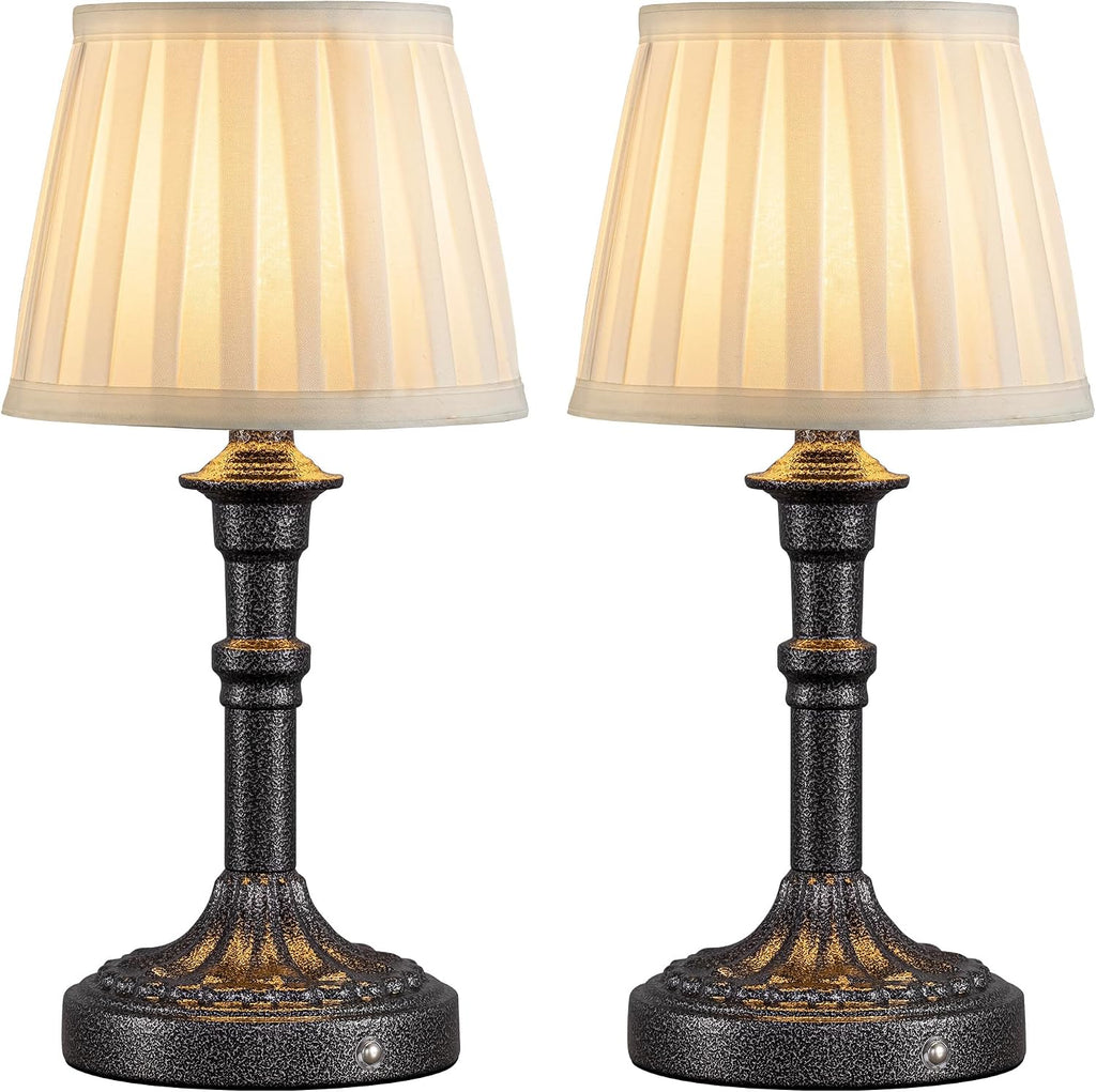KDG Cordless Portables Table Lamp Set of 2, LED Fabric Shade Small Desk Lamps, 4000mAh Battery Powered Lighting, 2700K Stepless Dimmable…