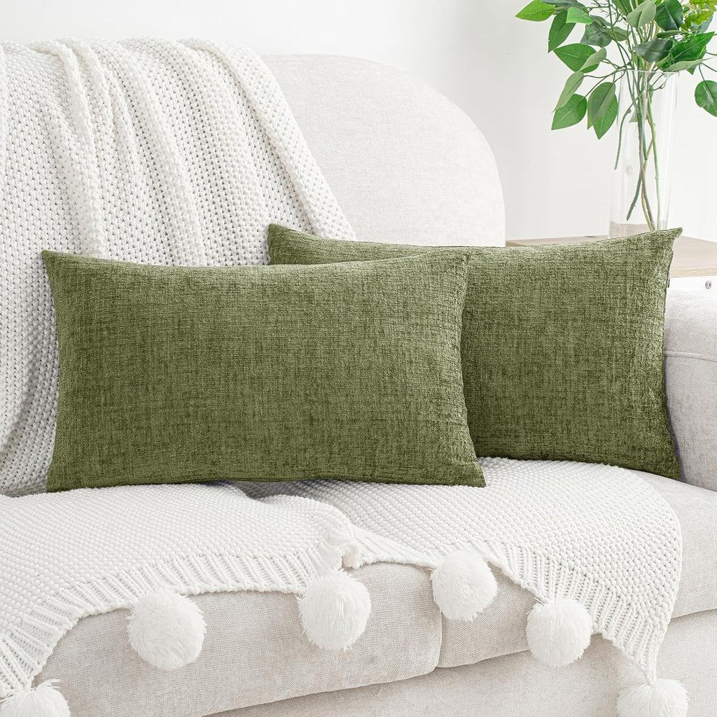 Hwy50 HWY 50 Sage Green Lumbar Pillow Covers 12x20 Inch Pack of 2, Soft Chenille Decorative Throw Pillow Covers Farmhouse for Spring Couch…