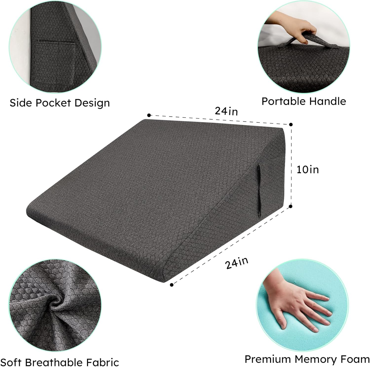 Bedluxe Wedge Pillow, 10 inch Bed Wedge Pillow, Elevated Body Pillow for Back Support, Acid Reflux, Leg, Neck Pain, Snoring, Triangle…