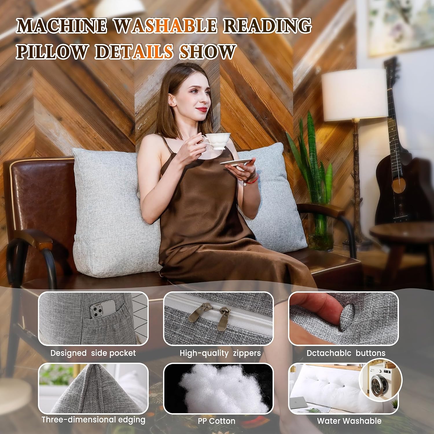 WelltyCare Twin Size Headboard Pillow - Linen Fabric Reading Backrest Cushion for Bed & Sofa, Daybed Bolster Support with Detachable Neck R…