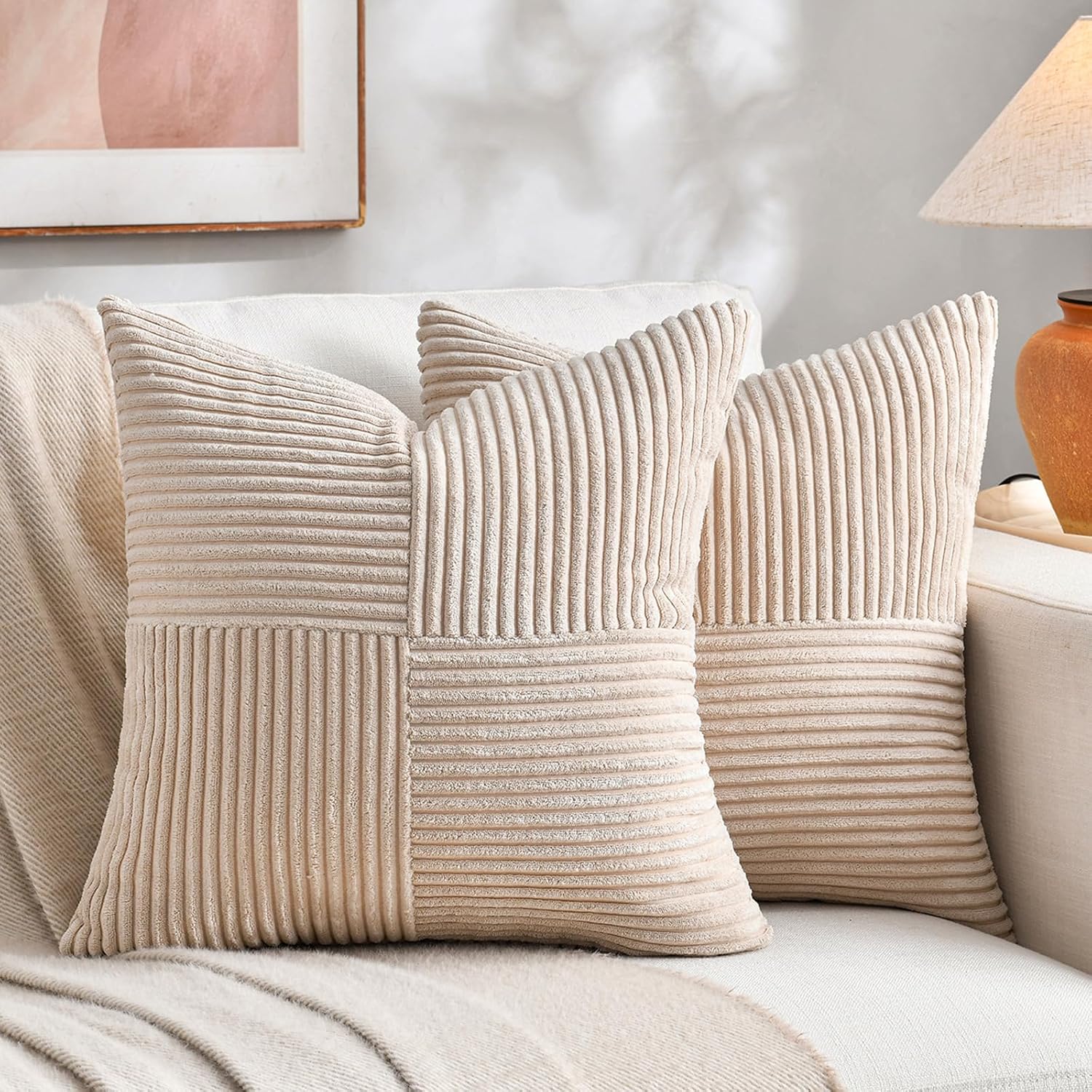 Fancy Homi 2 Packs Tan Decorative Throw Pillow Covers 16x16 Inch for Living Room Couch Bed Sofa, Farmhouse Boho Home Decor, Soft Corss…
