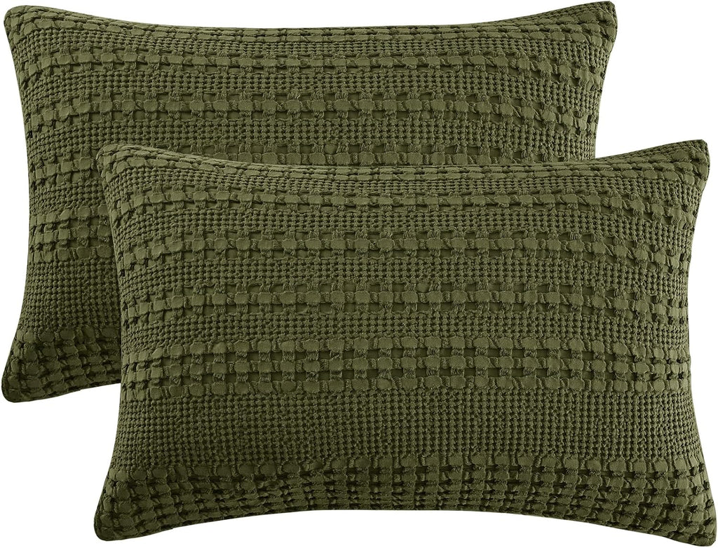 Phf 100% Cotton Waffle Pillow Shams King Size, 2 Pack 20" x 36" Soft Skin-Friendly Pillowcases, No Filling, Aesthetic Woven and Breathable…