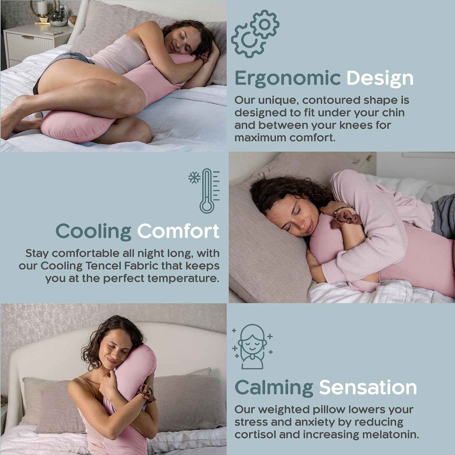 SleepCloud Weighted Body Pillow 6.5lbs - Weighted Pillow for Deeper Sleep (41” x 10”) - Cooling Body Pillows for Adults, Full Body Pillow…