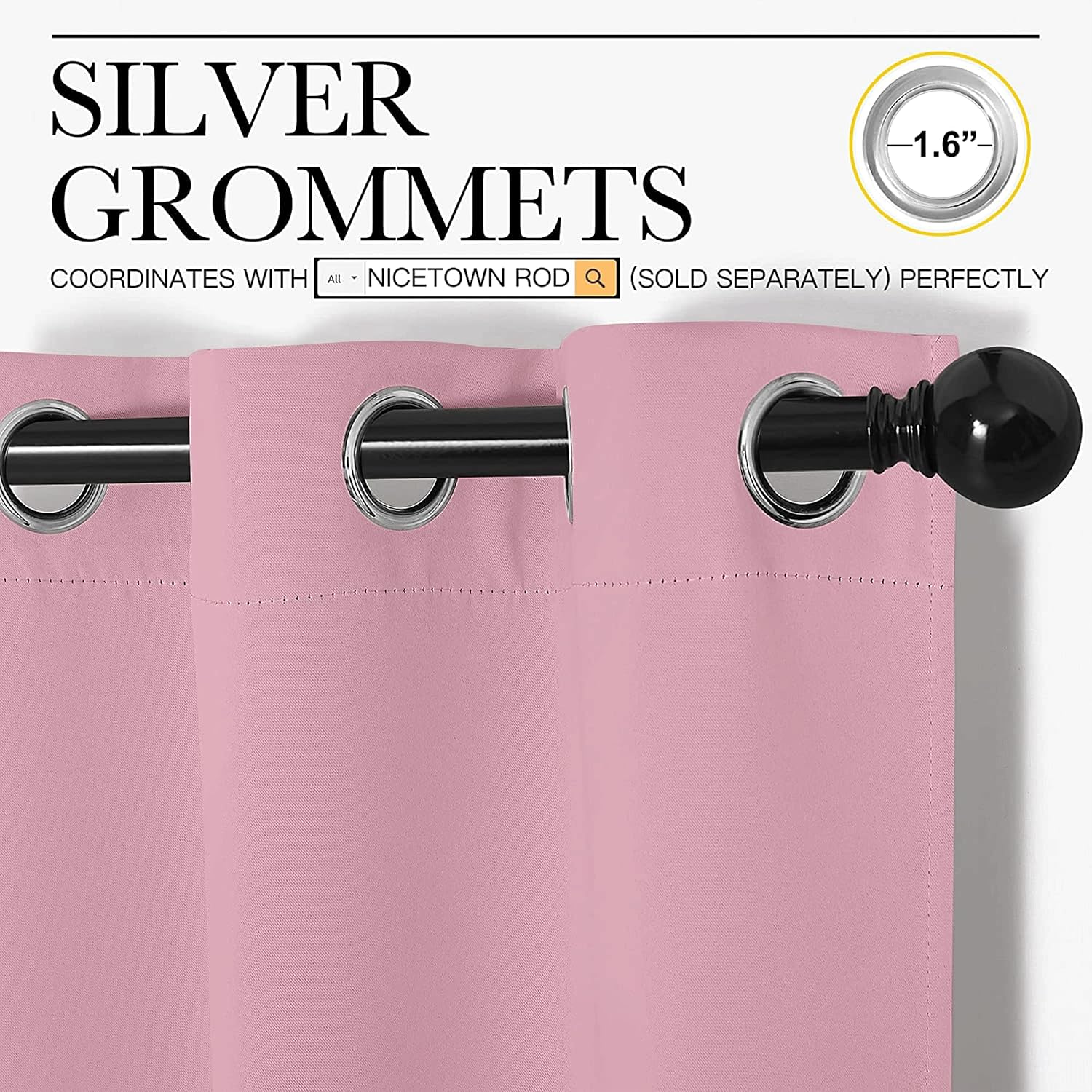 NICETOWN Window Curtain Panels, Thermal Insulated Solid Grommet Blackout Draperies/Drapes for Basement (Crystal Pink, 1 Pair, 29 by 45-inch)