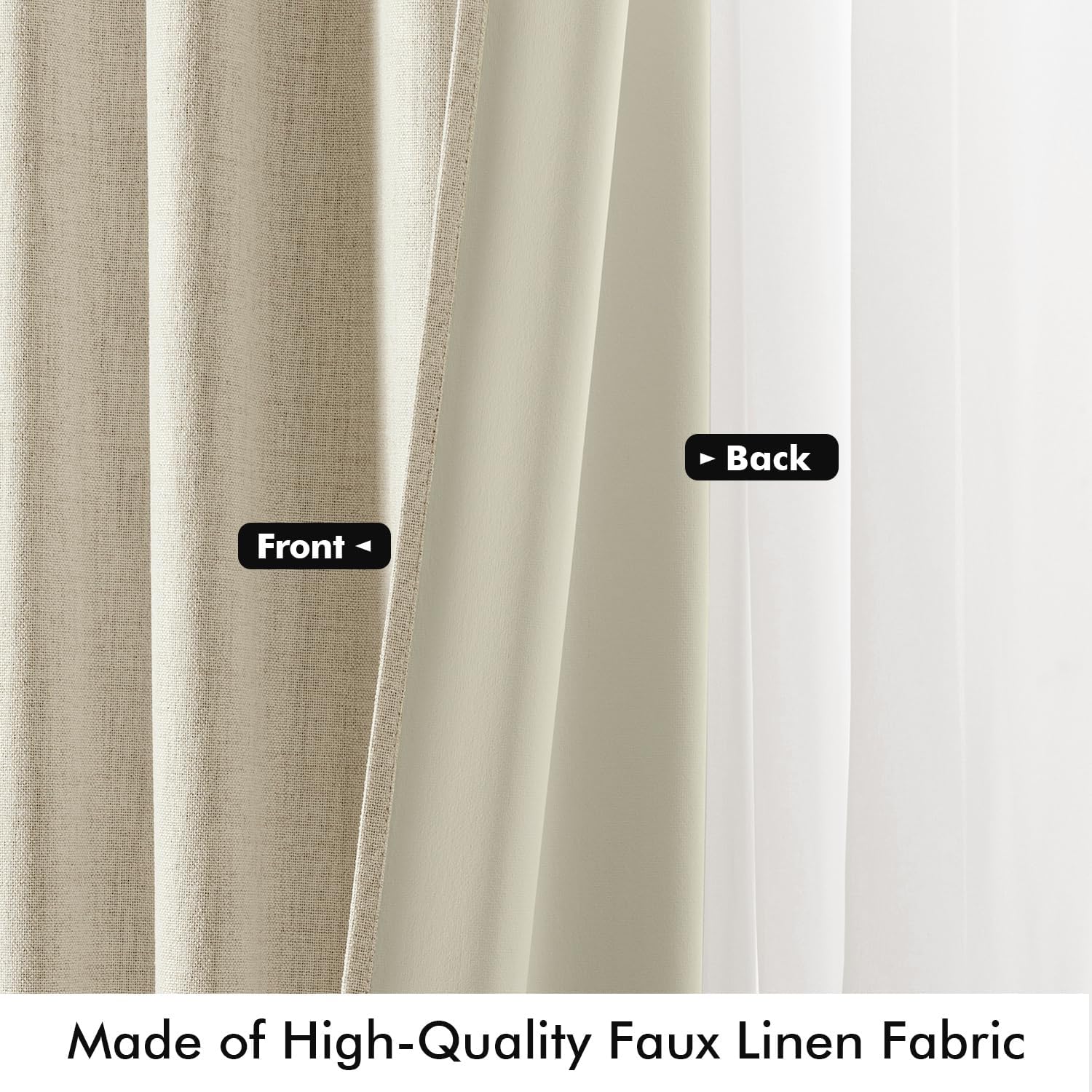 Miulee 100% Blackout Linen Curtains for Bedroom, Cream Solid Luxury Decor Thermal Insulation Room Darkening Drapes for Living Room Nursery…