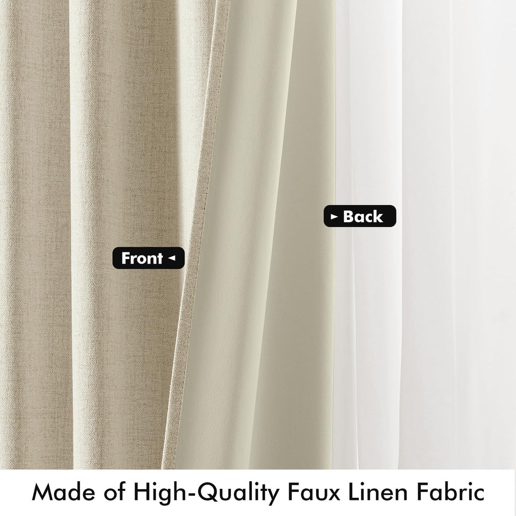 Miulee 100% Blackout Linen Curtains for Bedroom, Cream Solid Luxury Decor Thermal Insulation Room Darkening Drapes for Living Room Nursery…