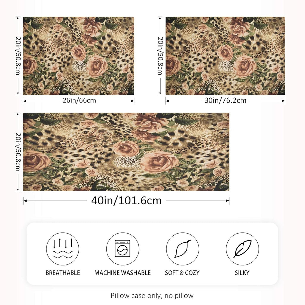 Satin Pillowcase for Hair and Skin, King Size Animal Tiger Leopard Print Rose Flower Decorative Pillow Sham with Envelope Closure Pillow…