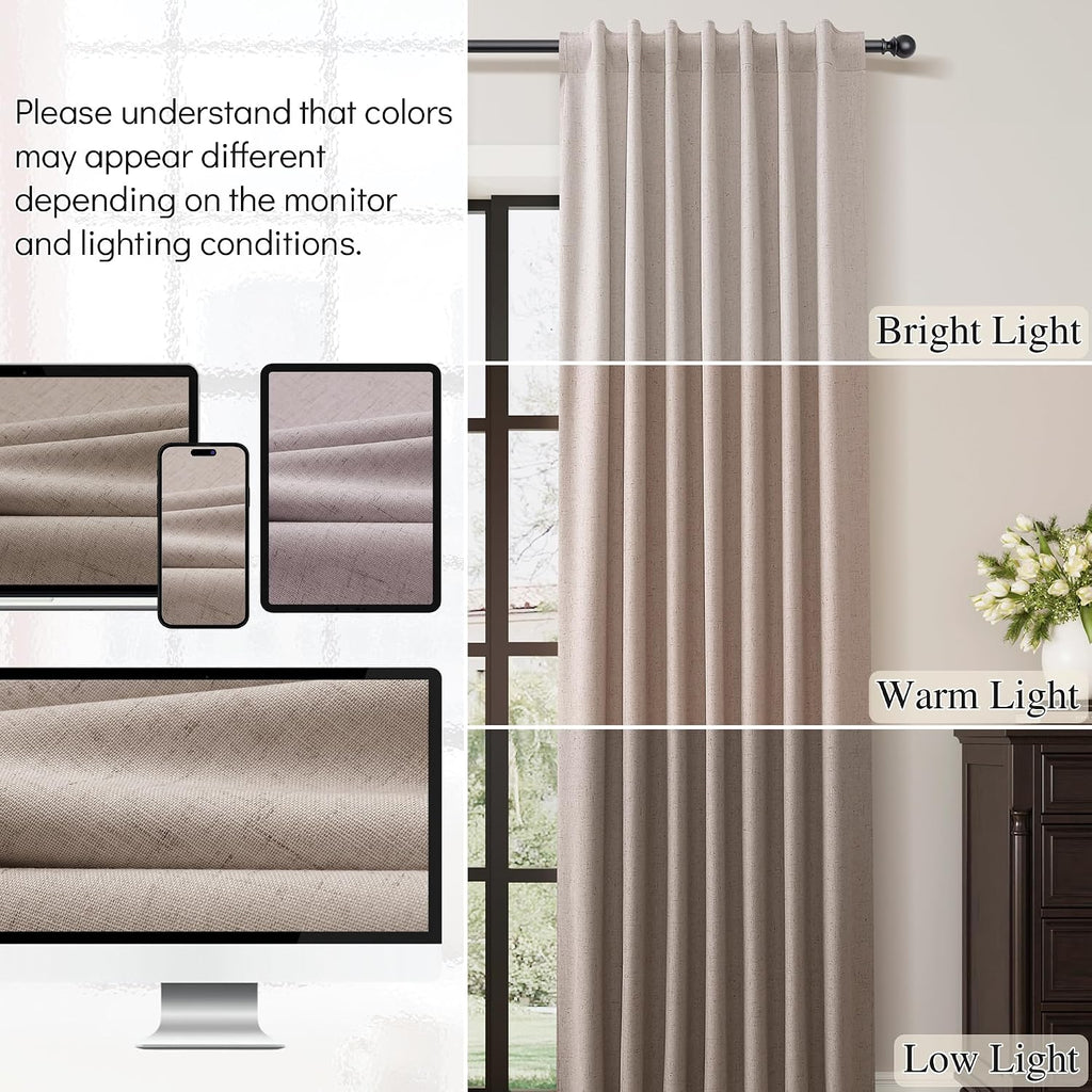 Guken Taupe Linen 100% Blackout Curtains for Living Room Bedroom 84 Inch Length 2 Panels Set Cottage Core Farmhouse Light Blocking Thermal…