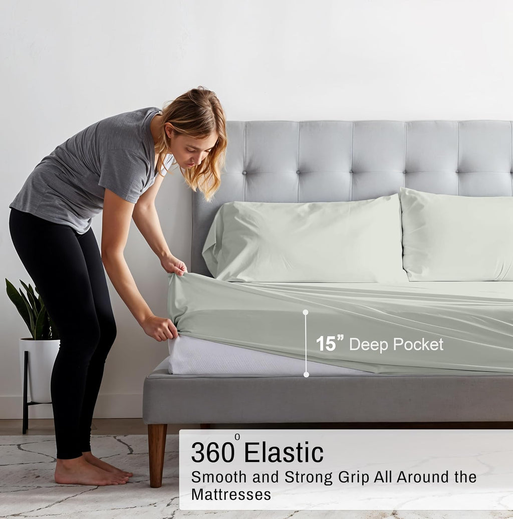 Ruvanti 100% Cotton Organic Percale Sheets Full Size – Crisp Cooling Bed Sheets for Hot Sleepers, Deep Pocket 15”, Soft Peach Finish, Breat…