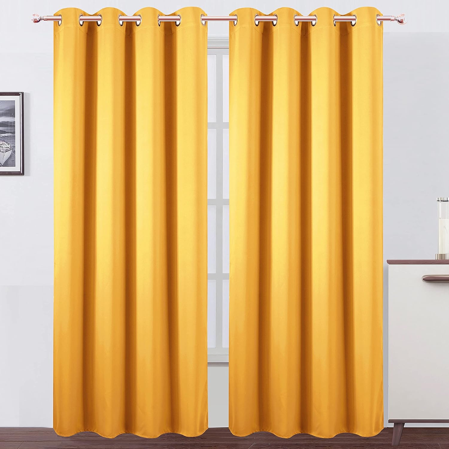 Lemomo Yellow Thermal Blackout Curtains/52 x 84 Inch/Set of 2 Panels Room Darkening Curtains 84 Inch silver