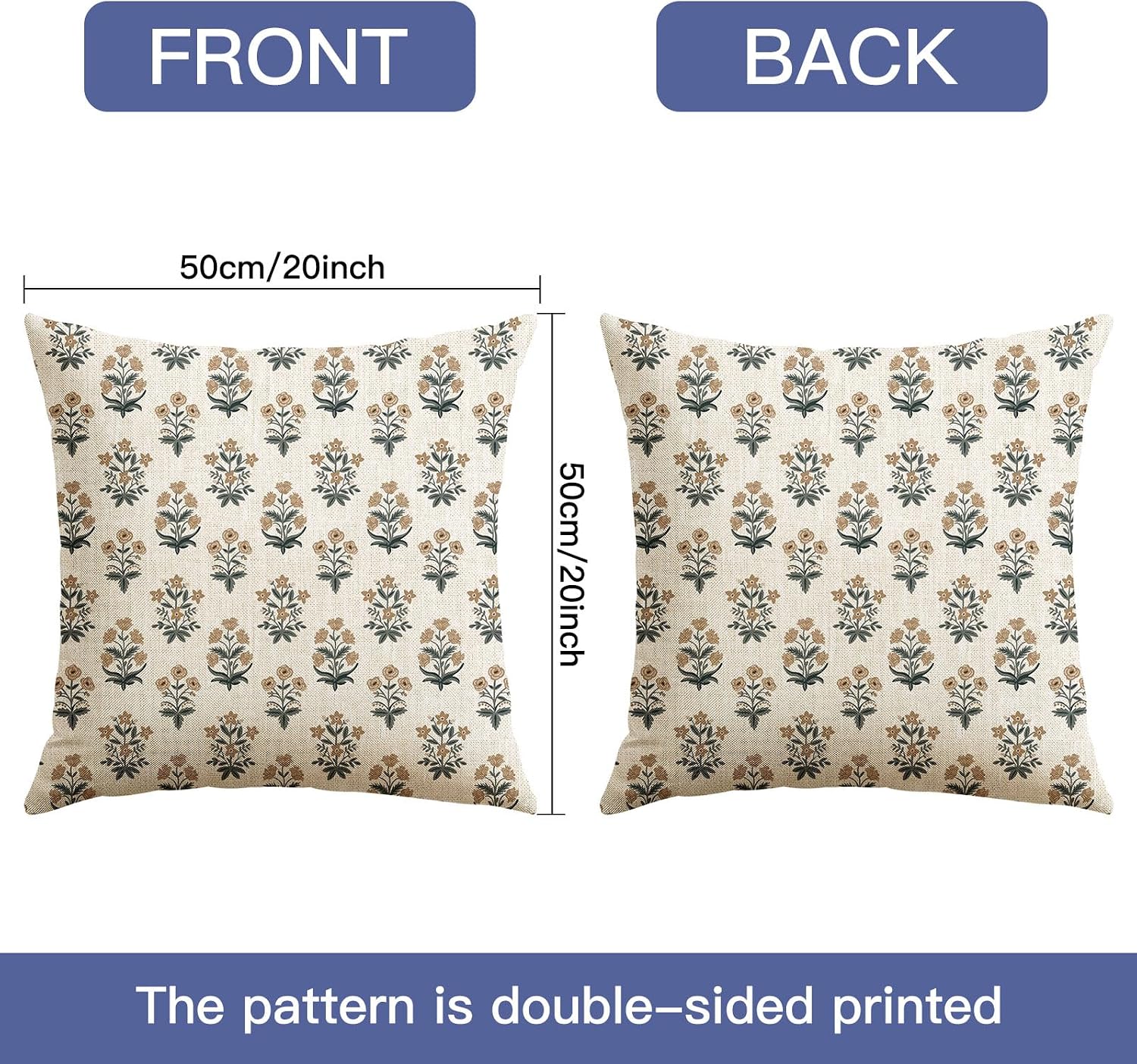 OTOSTAR Floral Print Pillow Covers 20x20 Inch Pack of 2 Double-Sided Brown Grey Flower Square Throw Pillow Covers Farmhouse Rustic…