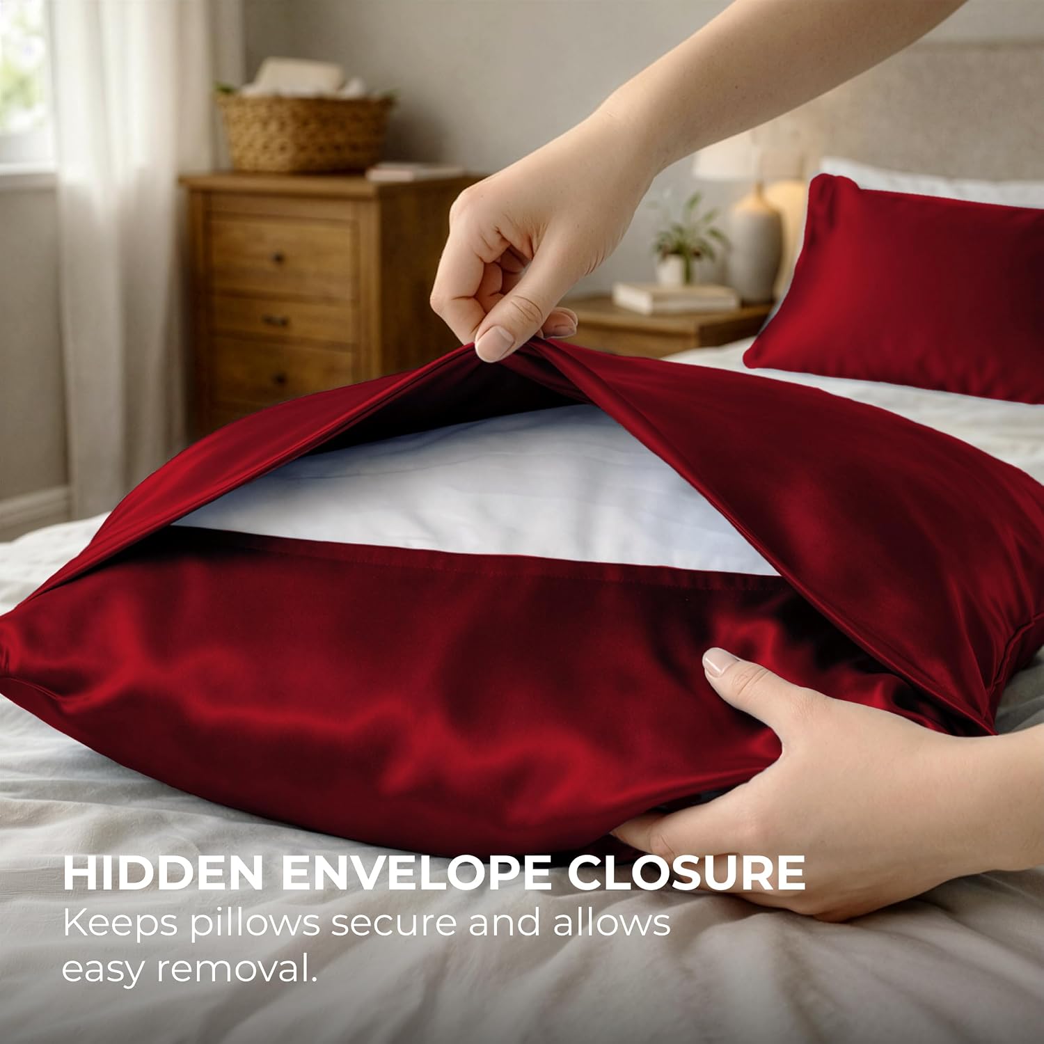 PureBedding Pure Bedding Satin Pillowcase 2 Pack - Queen Size (20"x30", Burgundy) - Silky Pillow Cases for Hair and Skin - Satin Pillow Cov…