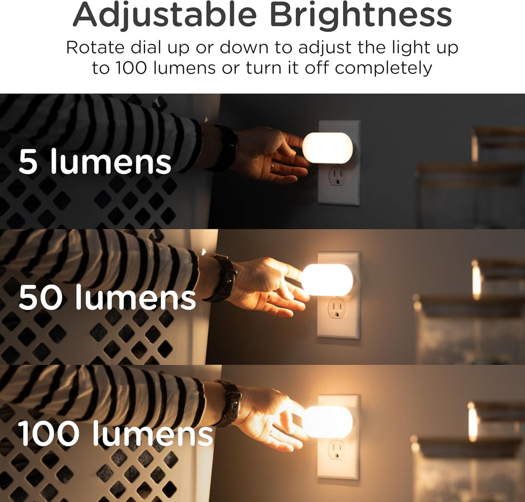 Lights by Night Mini Bright Night Light, Plug-in, Dusk-to-Dawn Sensor, Adjustable & Dimmable LED, Up to 100 Lumens – Ideal for Bedroom…