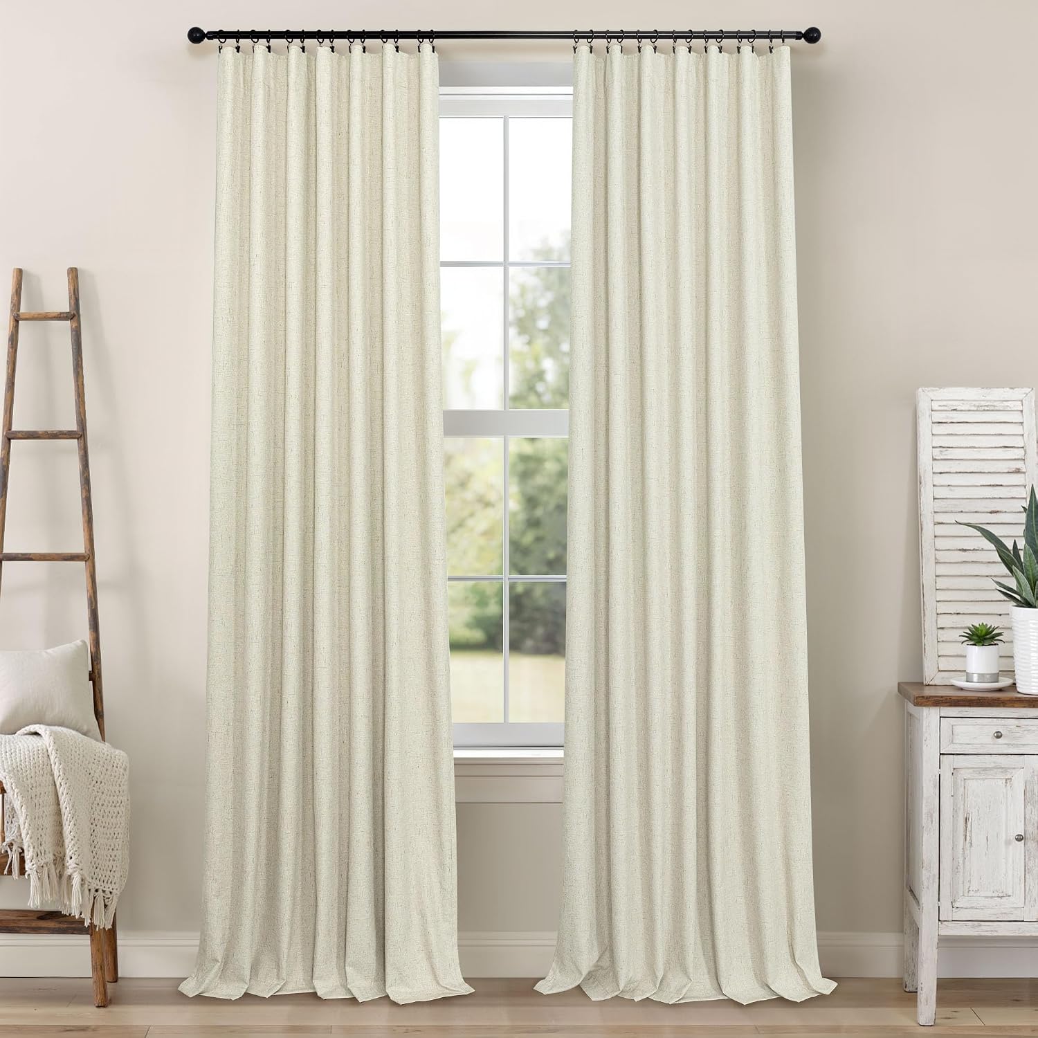 Pitalk Cream Beige Blackout Curtains 90 Inches Long Thick Linen Patio Curtains for Sliding Glass Doors Cute Black Out Curtain for Nursery B…