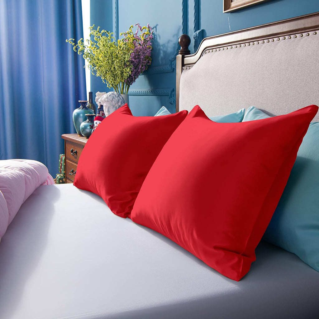 Ntbay Zippered Satin Pillow Cases for Hair and Skin, Luxury Standard Hidden Zipper Pillowcases Set of 2, 20x26 Inches, Red 26 Inches Red