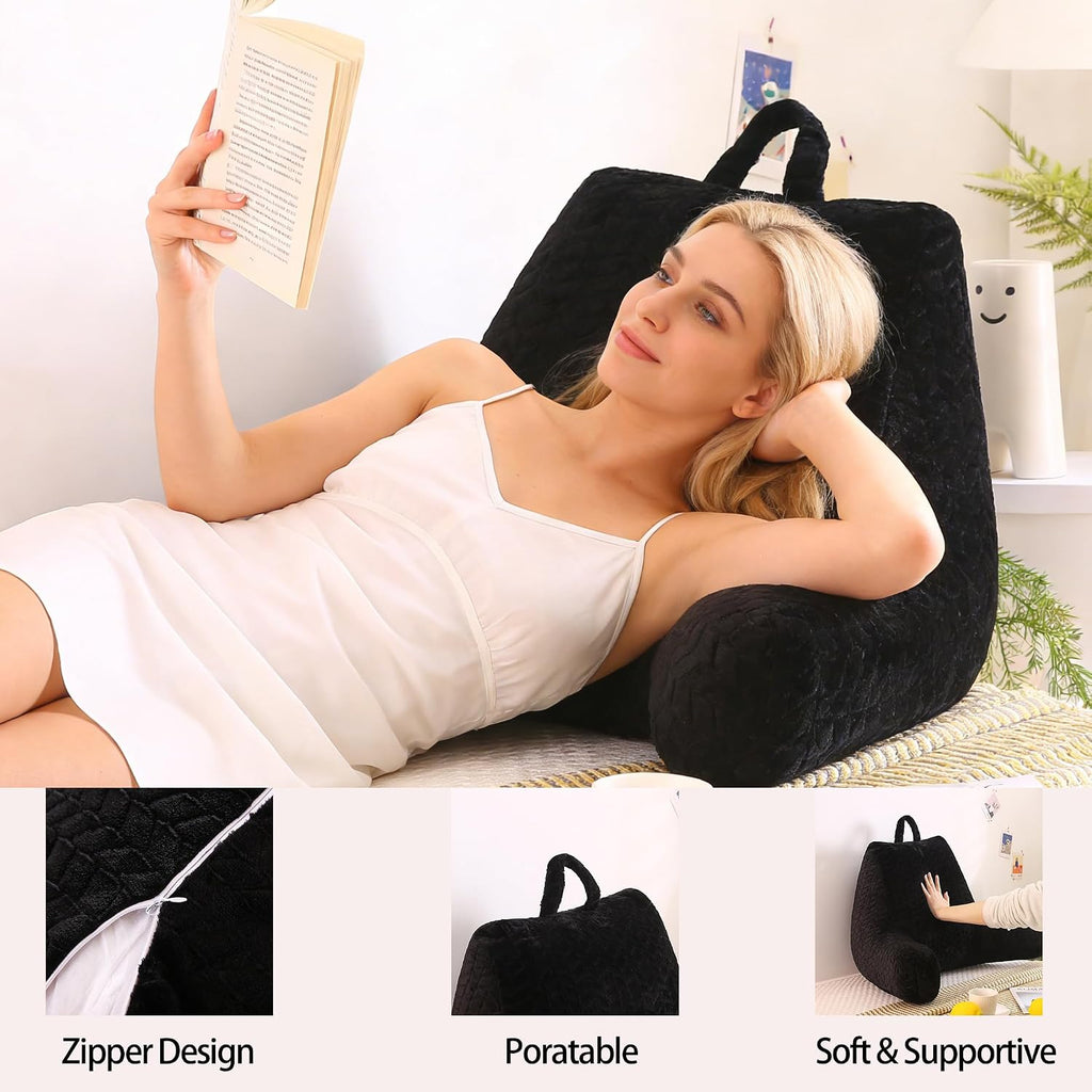 Omcosmos Adult Bed Reading Pillow, Filled with Memory Foam Backrest Pillow, with Armrests to Support the Back and Arms, Suitable for…