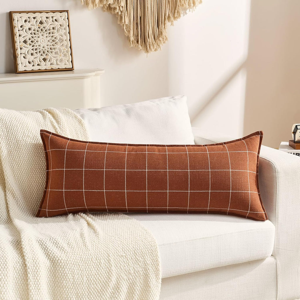 Modern Farmhouse Decor Terracotta Long Lumbar Body Pillow Cover 14x36 Pack of 1, Rust Long Lumbar Decorative Pillow for Bed, 14 x 36…
