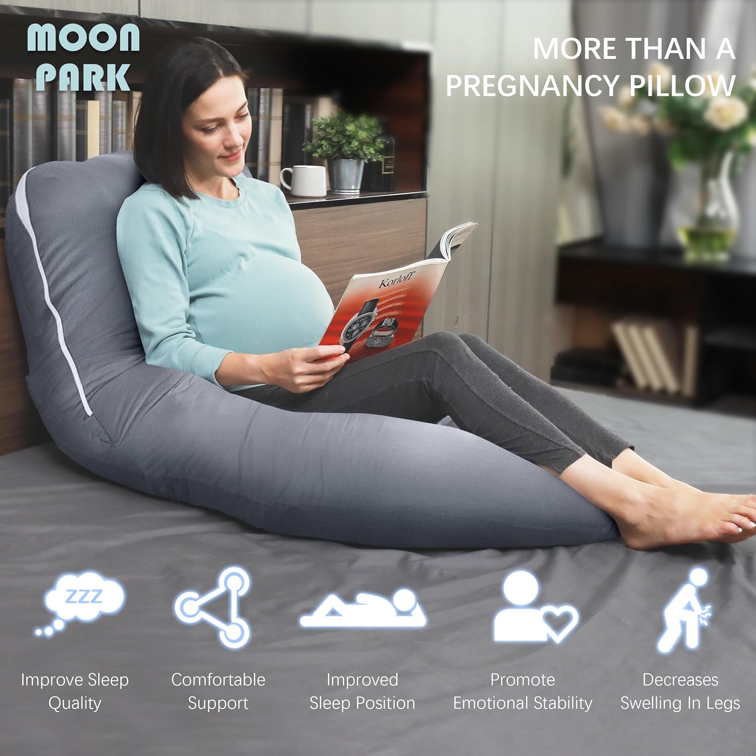 Moonpark MOON PARK Pregnancy Pillows for Sleeping - U Shaped Full Body Maternity Pillow with Removable Cover - Support for Back, Legs, Bell…